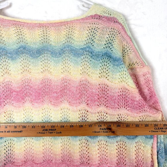 Pastel Rainbow Open Knit Crochet Open Front Longline Cardigan Sweater Womens 3XL - Picture 3 of 5